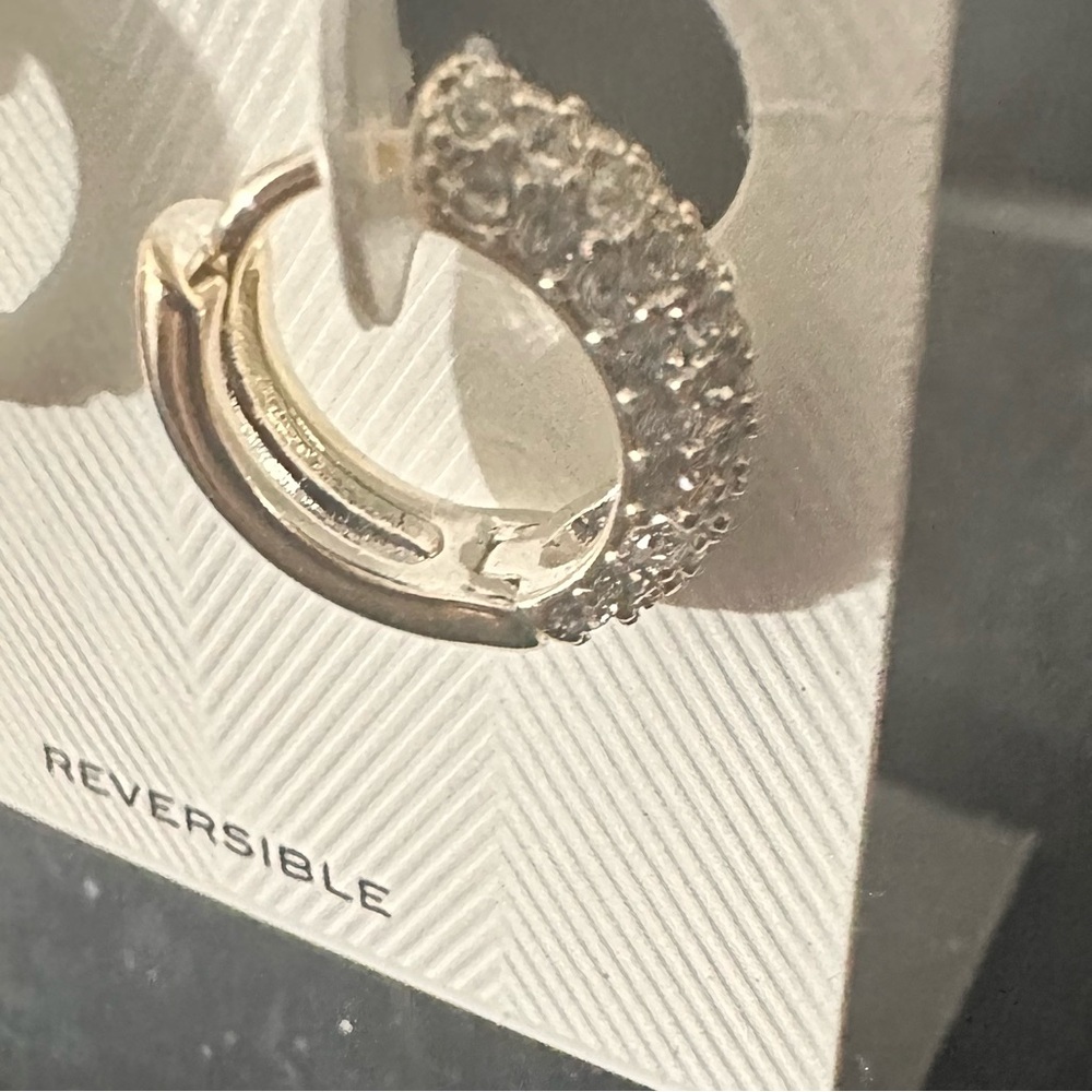 NWT Lauren Ralph Lauren Crystal Pave Huggie Small Hoop Earrings 1/2" - Silver - Picture 3 of 6